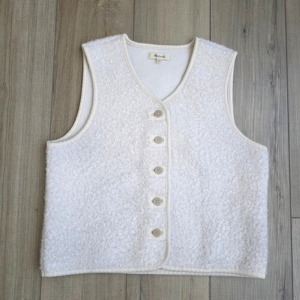 Madewell Pebbled Faux Shearling Button Front Antique Cream Vest Women Sz S